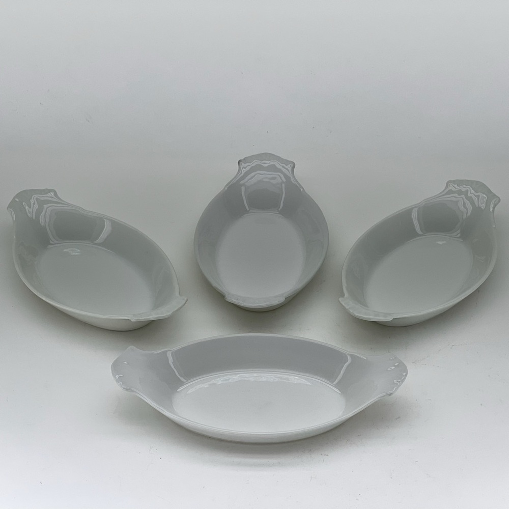 Apilco Porcelain Au Gratin Bakers Set of 4 French Gourmet Kitchen Vintage White